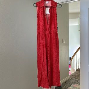 Lularoe Kathy jumpsuit red with pink polka dots. Brand new.
